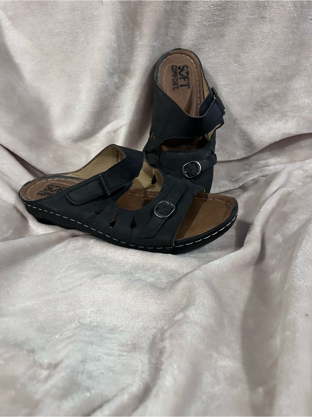 Women’s Black Wedge Sandals with Adjustable Straps